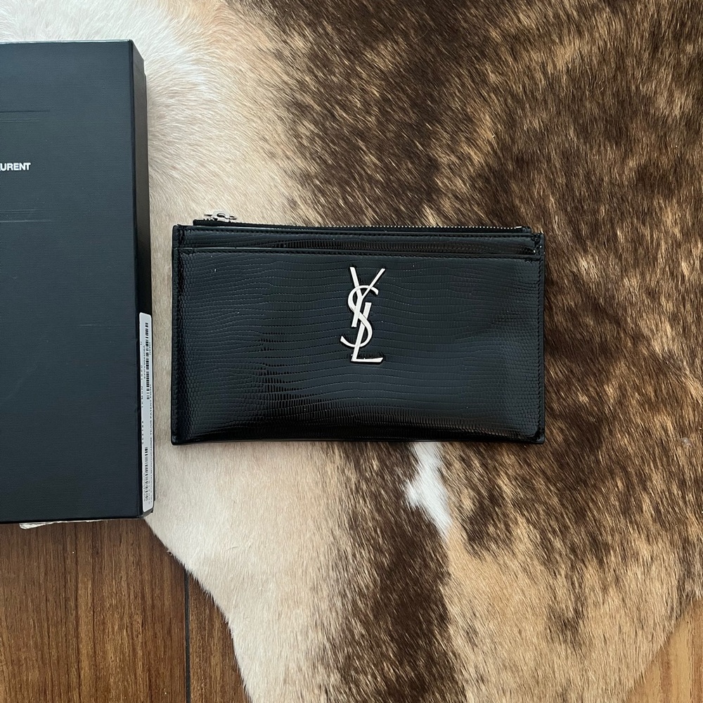 Authentic Saint Laurent Black Textured Leather Pouch